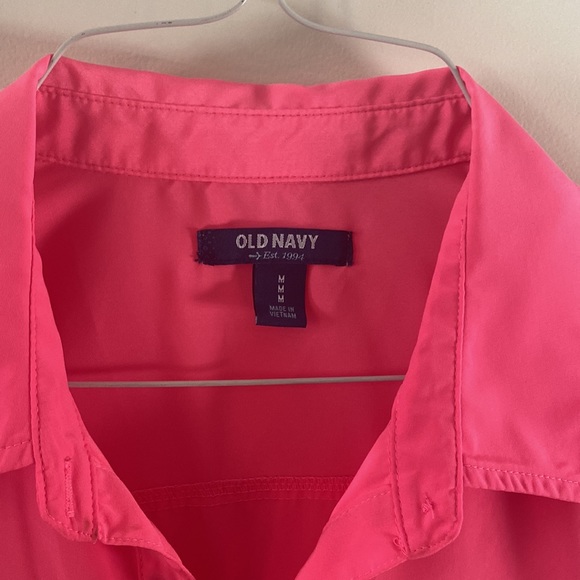 Neon Pink Button Up Blouse with Pockets - Picture 2 of 4